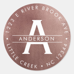 Rotgold Elegante Moderne Monogramm-Rücksendeadre Runder Aufkleber