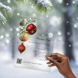 Rotgold-Geschäft QR-Code-Matte Weihnachtsfeier Acryleinladungen