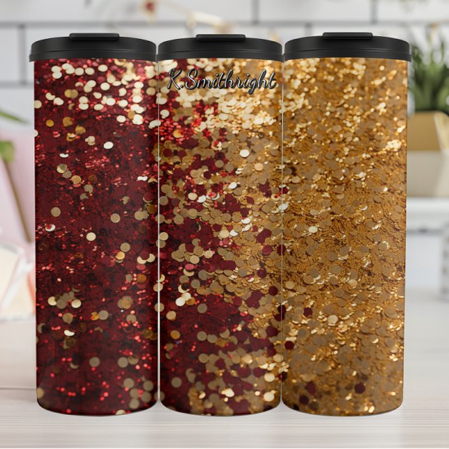 Rotgold Glitter Festliches Konfetti Thermosbecher (Von Creator hochgeladen)