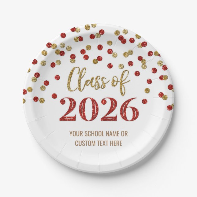 Rotgold Konfetti Abitur 2026 Pappteller (Vorderseite)