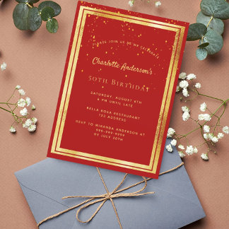 Rotgold Konfetti zum Geburtstag Einladung