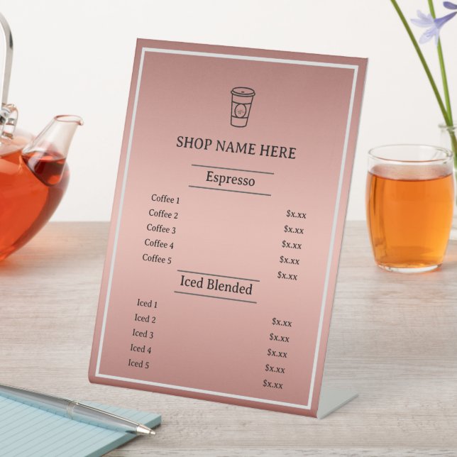 Rotgold | Minimalistisches Café Just Coffee Menü Sockelschild (In Situ)