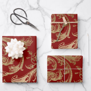 Rotgold Rokoko Barock Schwung Geschenkpapier Set