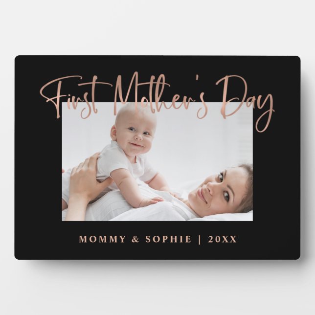 Rotgold | Script First Mother's Day Foto Fotoplatte (Vorderseite)