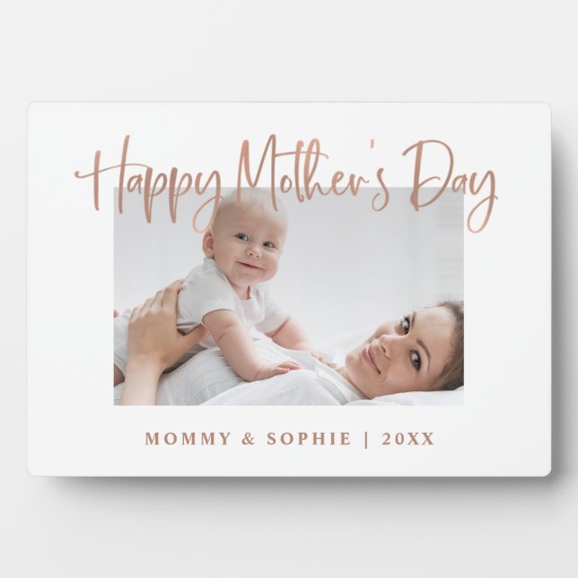 Rotgold | Script Happy Mother's Day Foto Plaque Fotoplatte (Vorderseite)