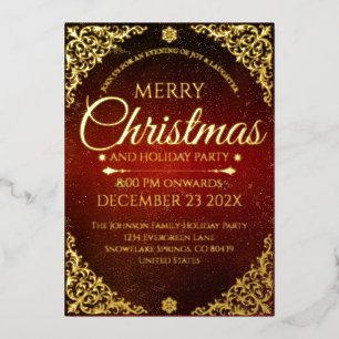 Rotgold und Samt Elegante Weihnachtseinladung Folieneinladung