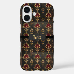 Rotgold und schwarzer gotischer Damast iPhone 16 Hülle