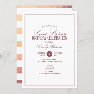 Rotgold | White Elegant Sweet 16 Party Einladung
