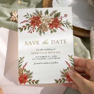 Rotgoldene Weihnachtsblumen-Hochzeitsfoto Save The Date
