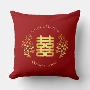 Rotgoldenes Blumenlogo Chinesische Hochzeitsteezer Kissen