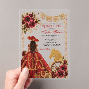 Rotgoldenes Western-Pferd Floral Charra Quinceañer Acryleinladungen