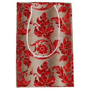 Rotgoldfarbener Kunstvelours-Damask-Elegant Mittlere Geschenktüte
