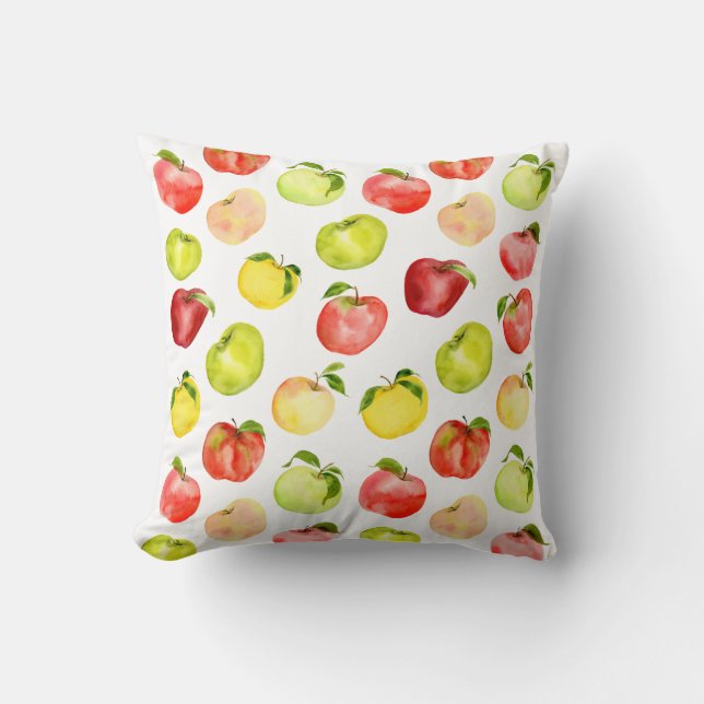 Rotgrüne Apfelillustrierung Aquarellfarben Herbst Kissen (Vorderseite)