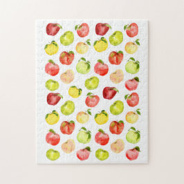 Rotgrüne Apfelillustrierung Aquarellfarben Herbst Puzzle
