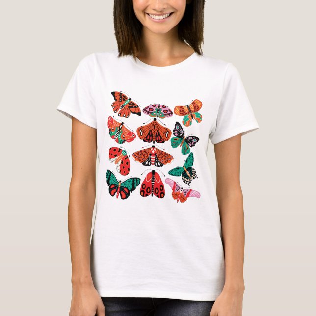 Rotgrüne Motte und Schmetterling-T - Shirt (Vorderseite)