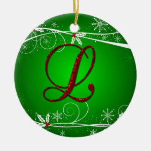 Rotgrüne Weihnachtsbaumkrone Anfangsbuchstabe L We Keramik Ornament