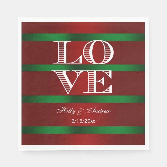 Rotgrüner Gradient, weiße LIEBE Napkins Serviette (Vorderseite)