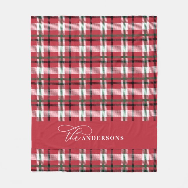 Rotgrüner Karo Tartan Drehbuch personalisiert Fleecedecke (Vorderseite)