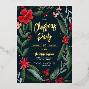 Rotgrünes Blumenmuster Weihnachten Folieneinladung