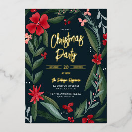 Rotgrünes Blumenmuster Weihnachten Folieneinladung