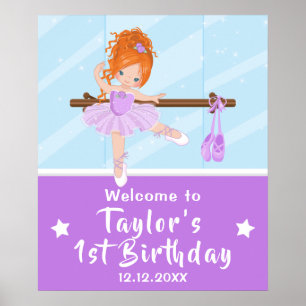 Rothaar-Ballerina Lila Tutu Willkommensschild Poster
