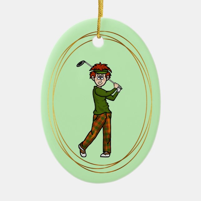 Rothaar Männlich Golfer Personalisierte Ornament (Vorne)