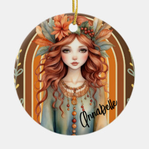 Rothaarhaare mit Blume Keramik Ornament