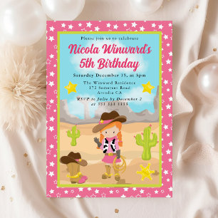 Rothaarige Cowgirl Western Kindergeburtstag Einladung