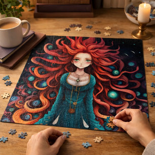 Rothaarige Fantasy-Girl, Illustration im Jugendsti Puzzle