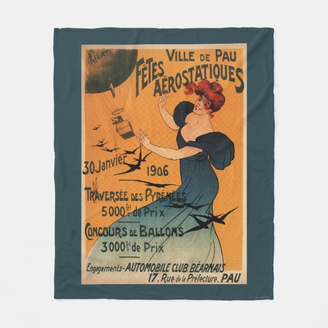 Rothaarige Frau erwartet Ballon-Vogel-Plakat Fleecedecke (Vorderseite)