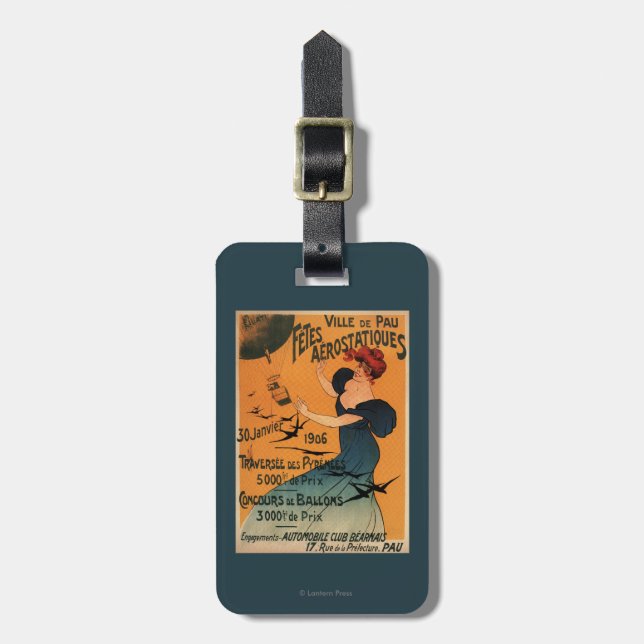 Rothaarige Frau erwartet Ballon-Vogel-Plakat Gepäckanhänger (Vorderseite vertikal)