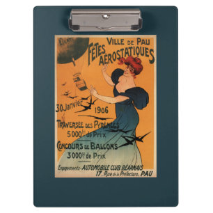 Rothaarige Frau erwartet Luftballons Vögel Poster Klemmbrett