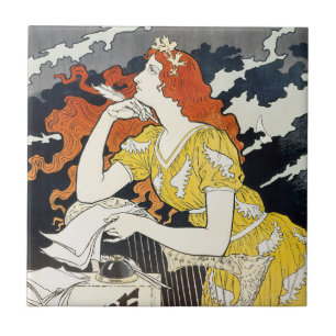 Rothaarige Frau gelbes Kleid klassische Art Nouvea Fliese