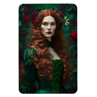 Rothaarige Frau im Smaragdgrünen Kleid. Magnet