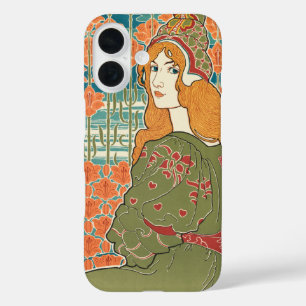 Rothaarige Frau Orange Lilien Vintage-Kunstprint iPhone 16 Hülle