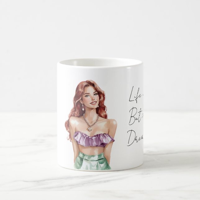 Rothaarige Frau Purpur Grün Kaffeetasse (Mittel)