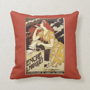 Rothaarige Frau u. Harfe L. Marquet Ink Kissen