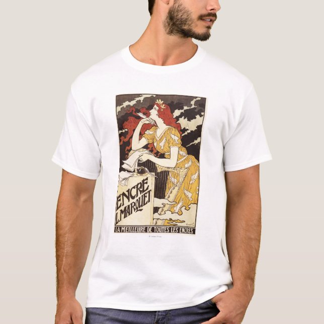 Rothaarige Frau u. Harfe L. Marquet Ink T-Shirt (Vorderseite)