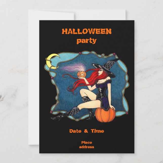 Rothaarige HexenHalloween Einladung (Vorderseite)