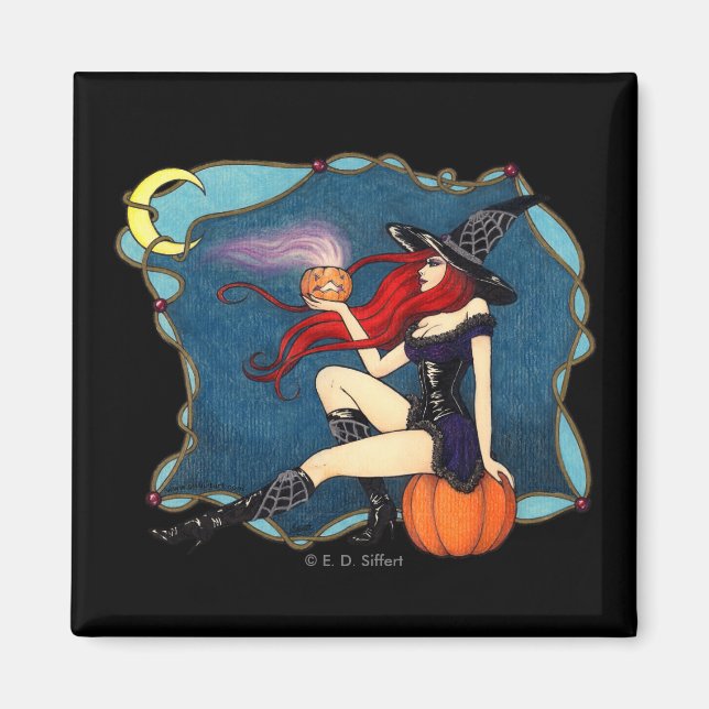 Rothaarige HexenHalloween Magnet (Vorne)