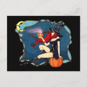 Rothaarige HexenHalloween Postkarte