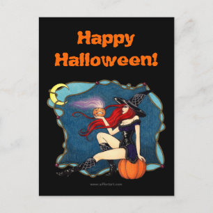 Rothaarige HexenHalloween Postkarte
