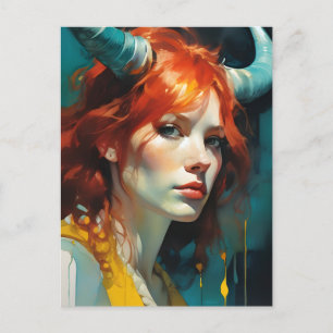 Rothaarige Horned Goddess Postcard Postkarte