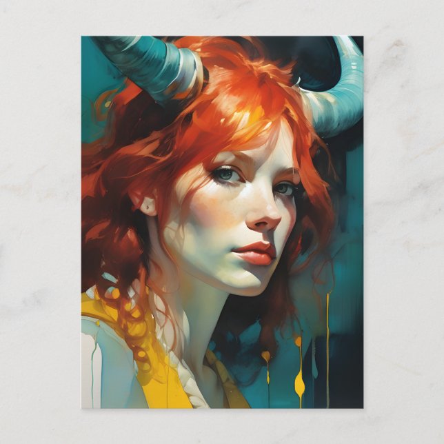 Rothaarige Horned Goddess Postcard Postkarte (Vorderseite)