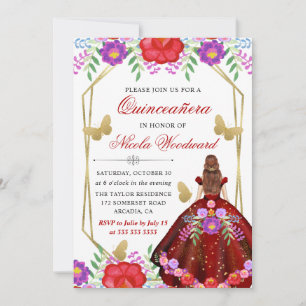 Rothaarige in mexikanischem floralen Kleid Quincea Einladung
