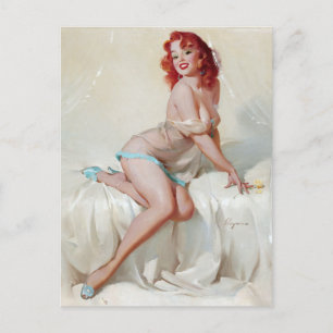 Rothaarige in Pantoffeln Pin Up Postkarte