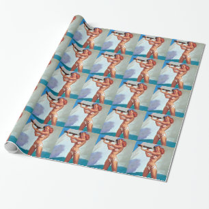 Rothaarige mit Fernrohr Pin Up Geschenkpapier