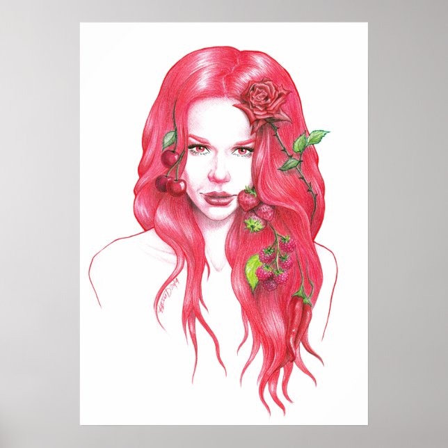 Rothaarige Portrait Surreal Fantasy Art Poster (Vorne)