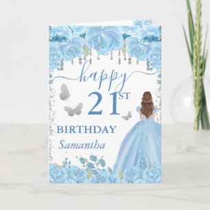 Rothaarige Prinzessin Blaue Kleid Geburtstag Karte