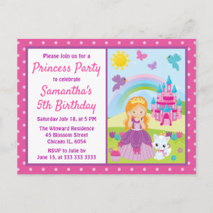 Rothaarige Prinzessin & Burg & Regenbogen Geburtst Postkarte